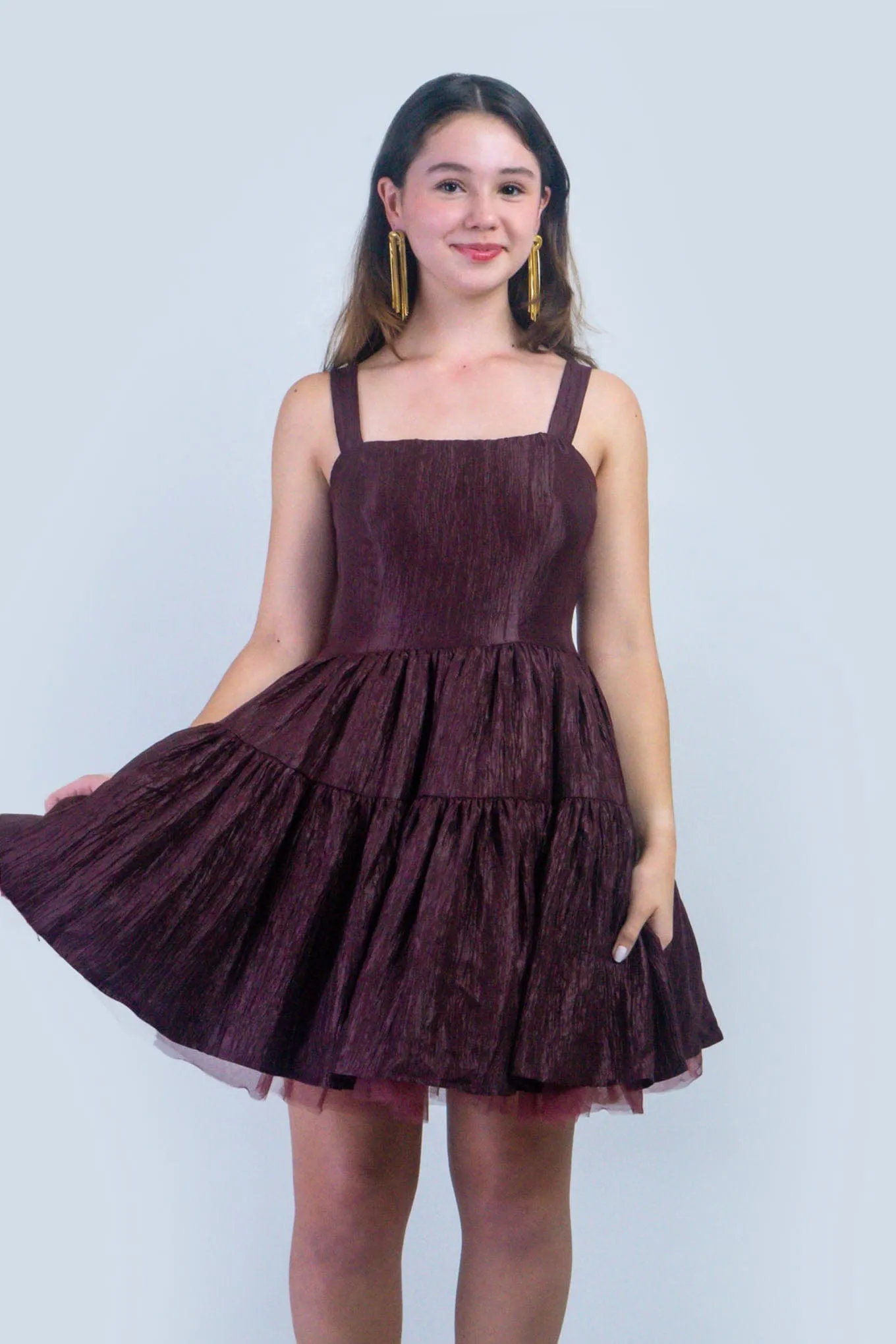 Oxblood Tiered Fit and Flare Dress
