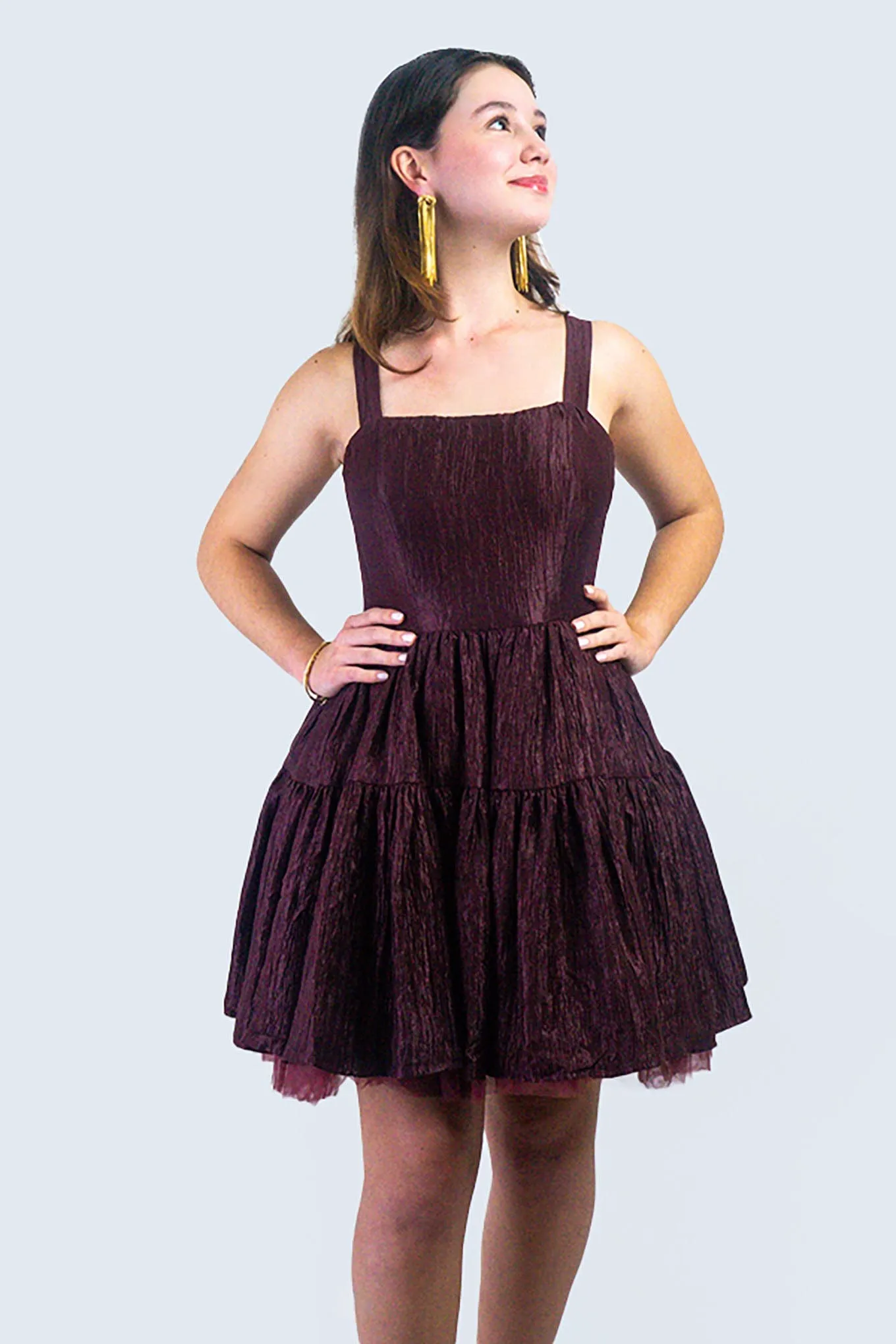 Oxblood Tiered Fit and Flare Dress