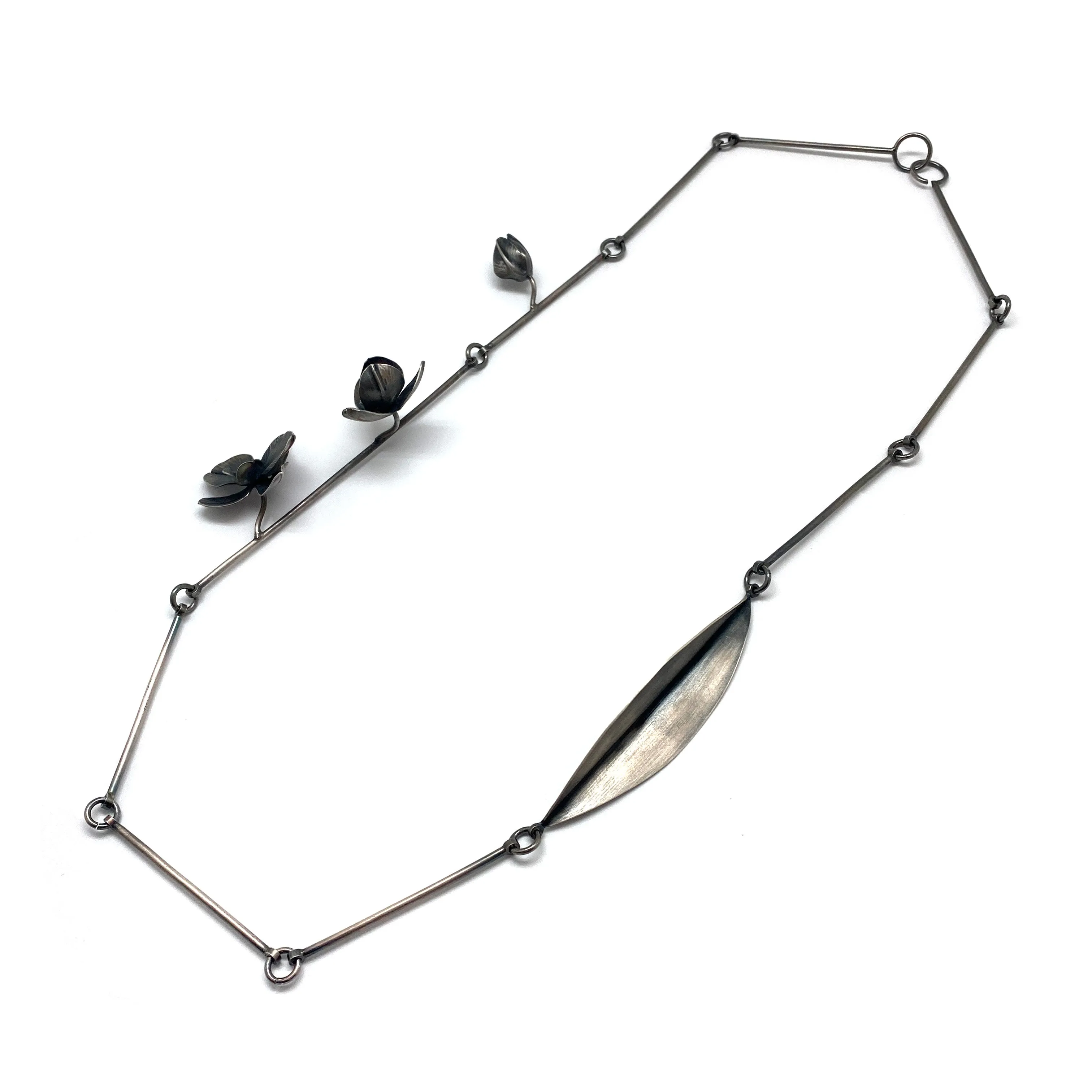 Oxidized Silver Orchid Necklace