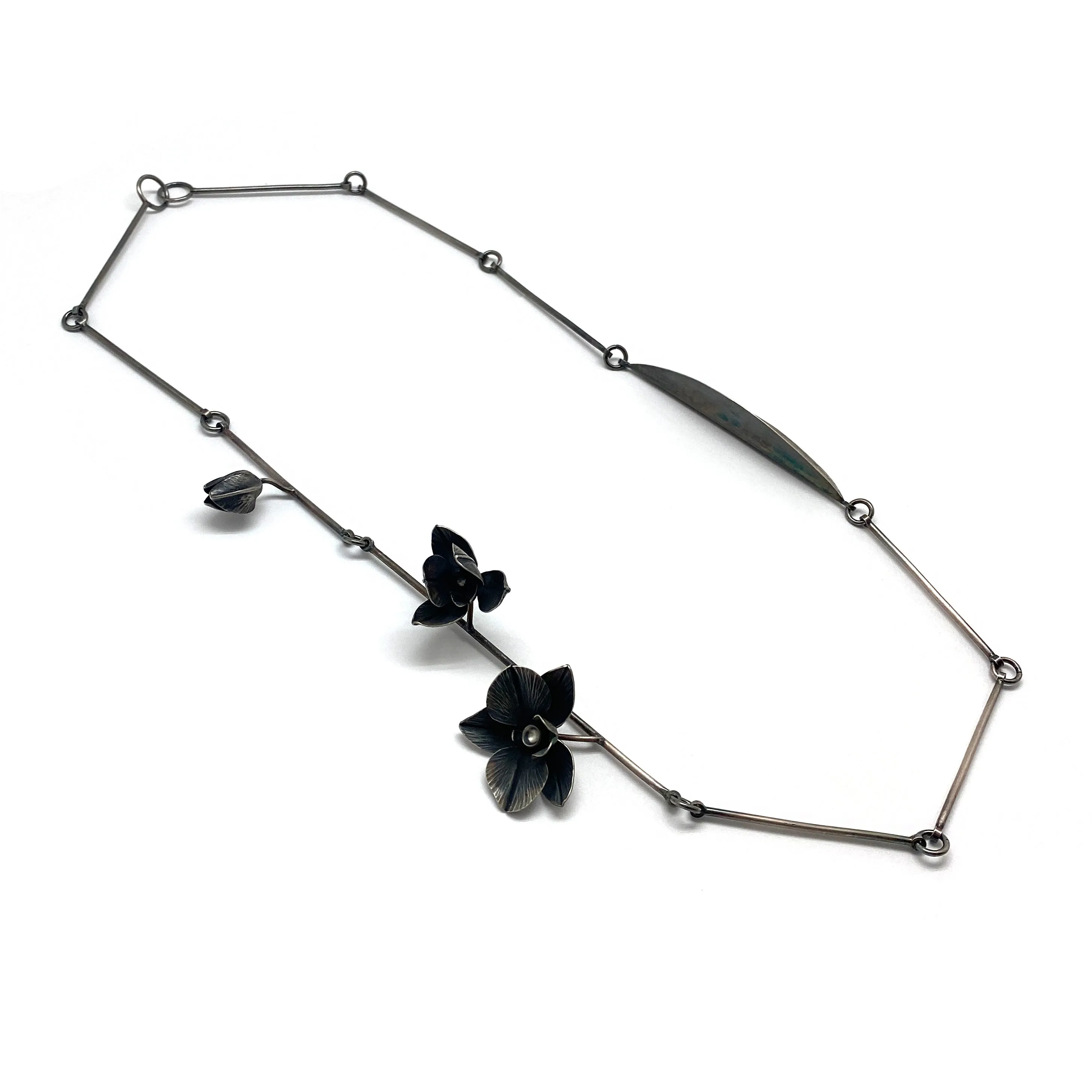 Oxidized Silver Orchid Necklace