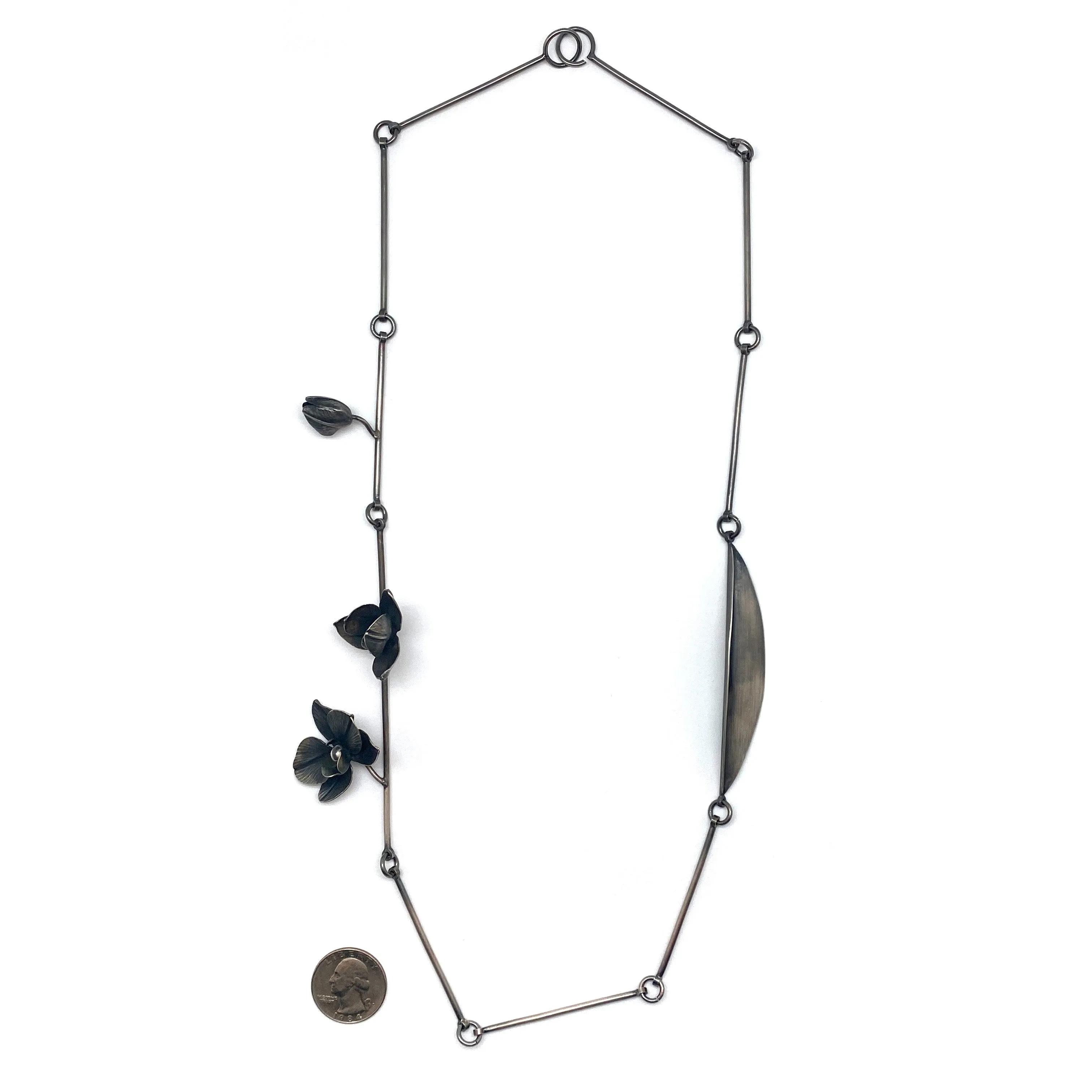 Oxidized Silver Orchid Necklace