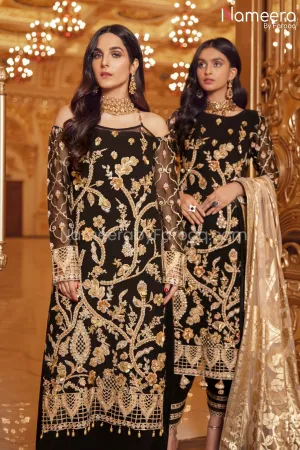Pakistani Black Sequin Party Dress for Women #BP187