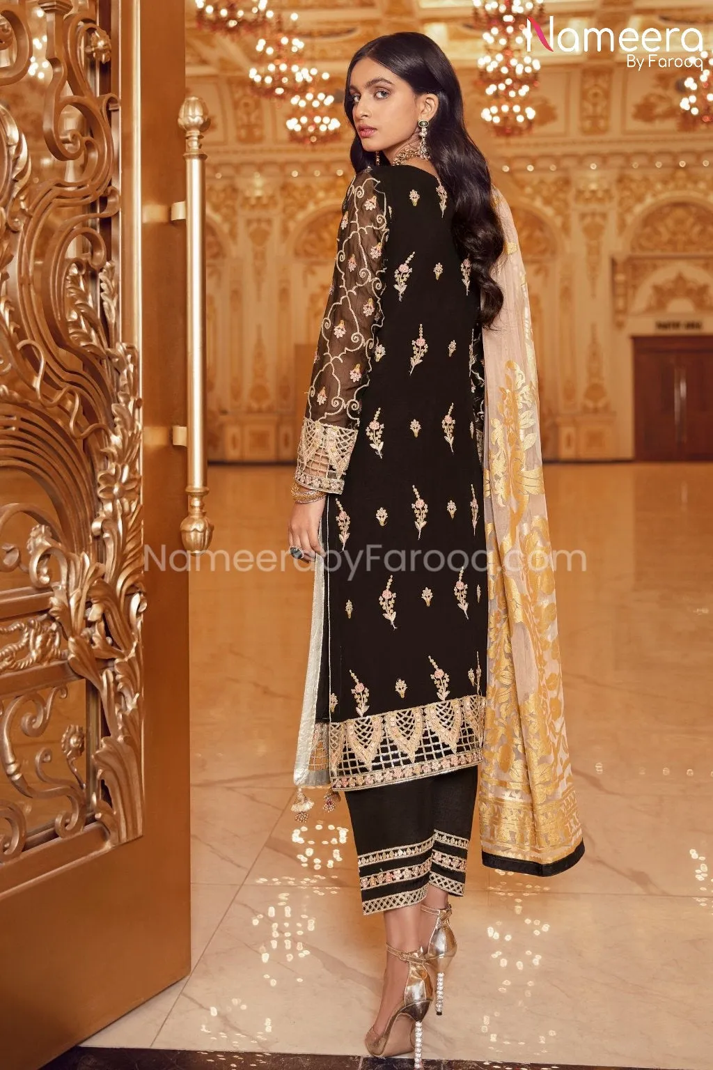 Pakistani Black Sequin Party Dress for Women #BP187