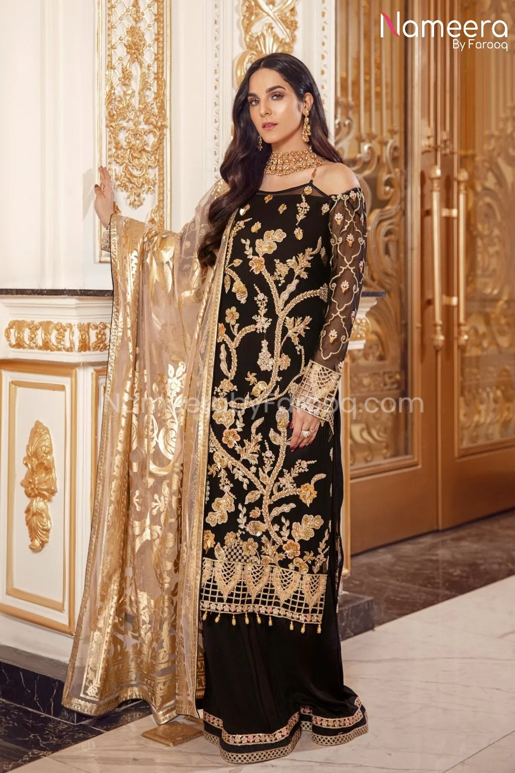 Pakistani Black Sequin Party Dress for Women #BP187