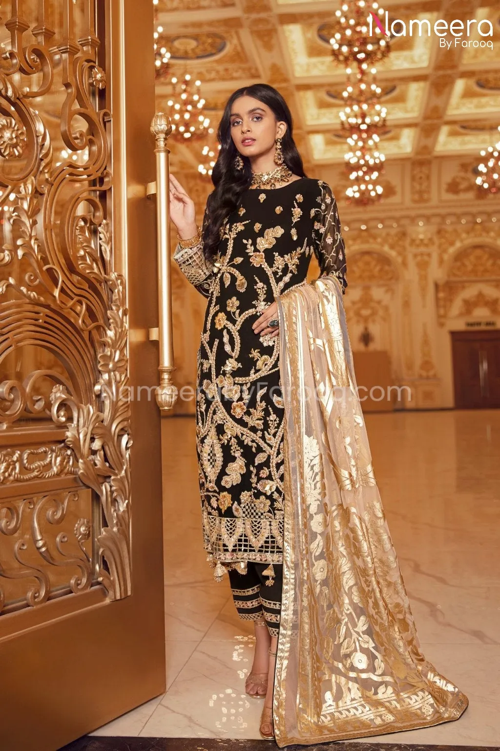 Pakistani Black Sequin Party Dress for Women #BP187