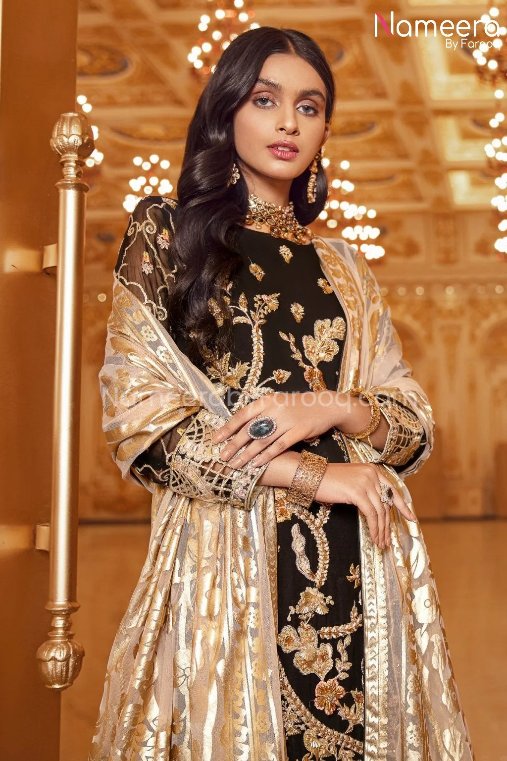 Pakistani Black Sequin Party Dress for Women #BP187