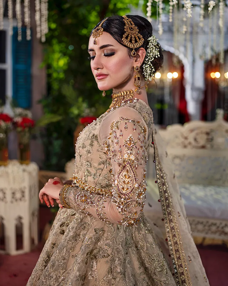 Pakistani Bridal Dress in Peplum and Lehenga Style