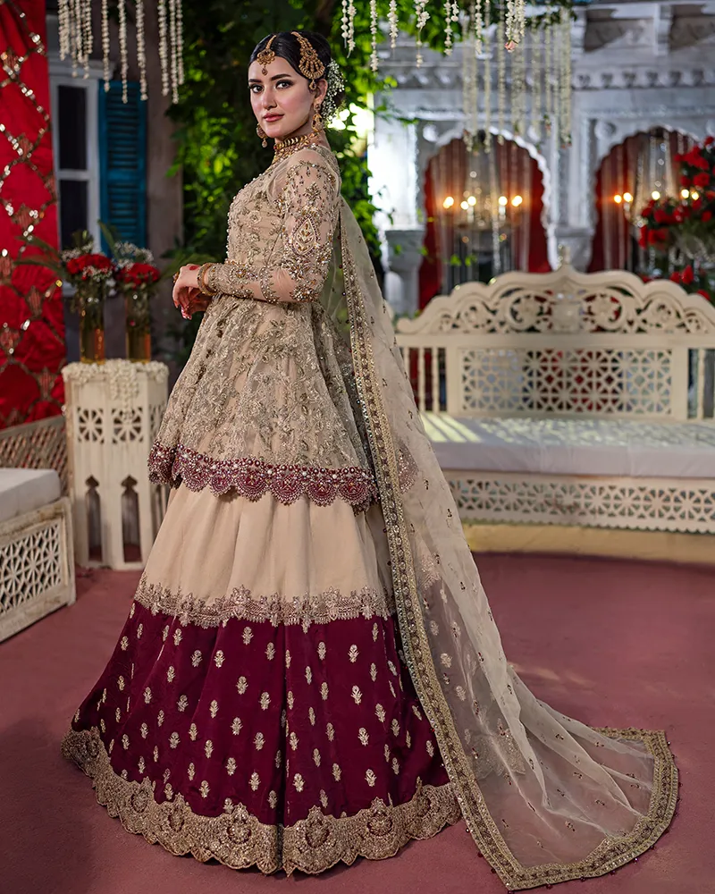 Pakistani Bridal Dress in Peplum and Lehenga Style