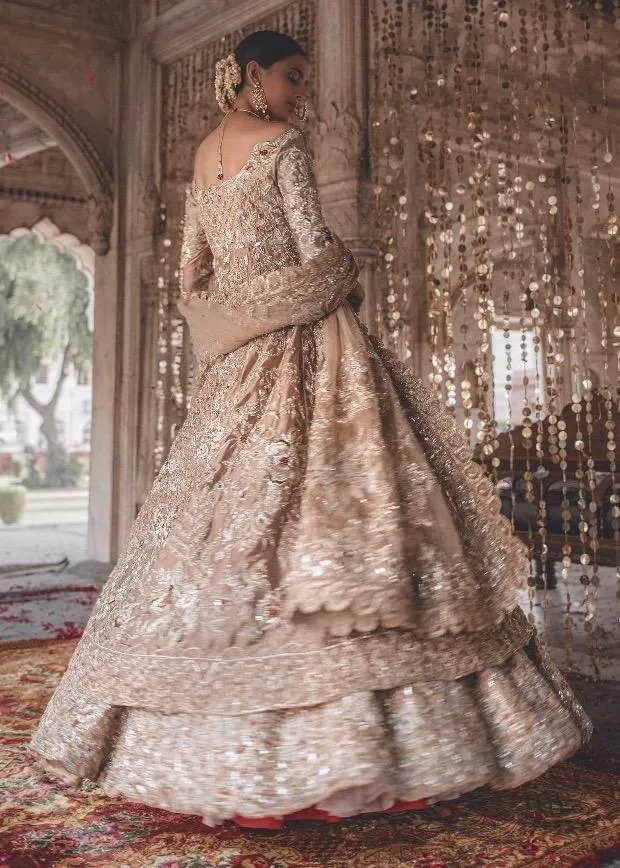 Pakistani Bridal Gown Dress for Wedding in Gold Color #J5171