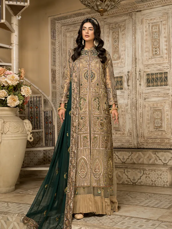 Pakistani Embroidered Gown With Sharara Wedding Dress