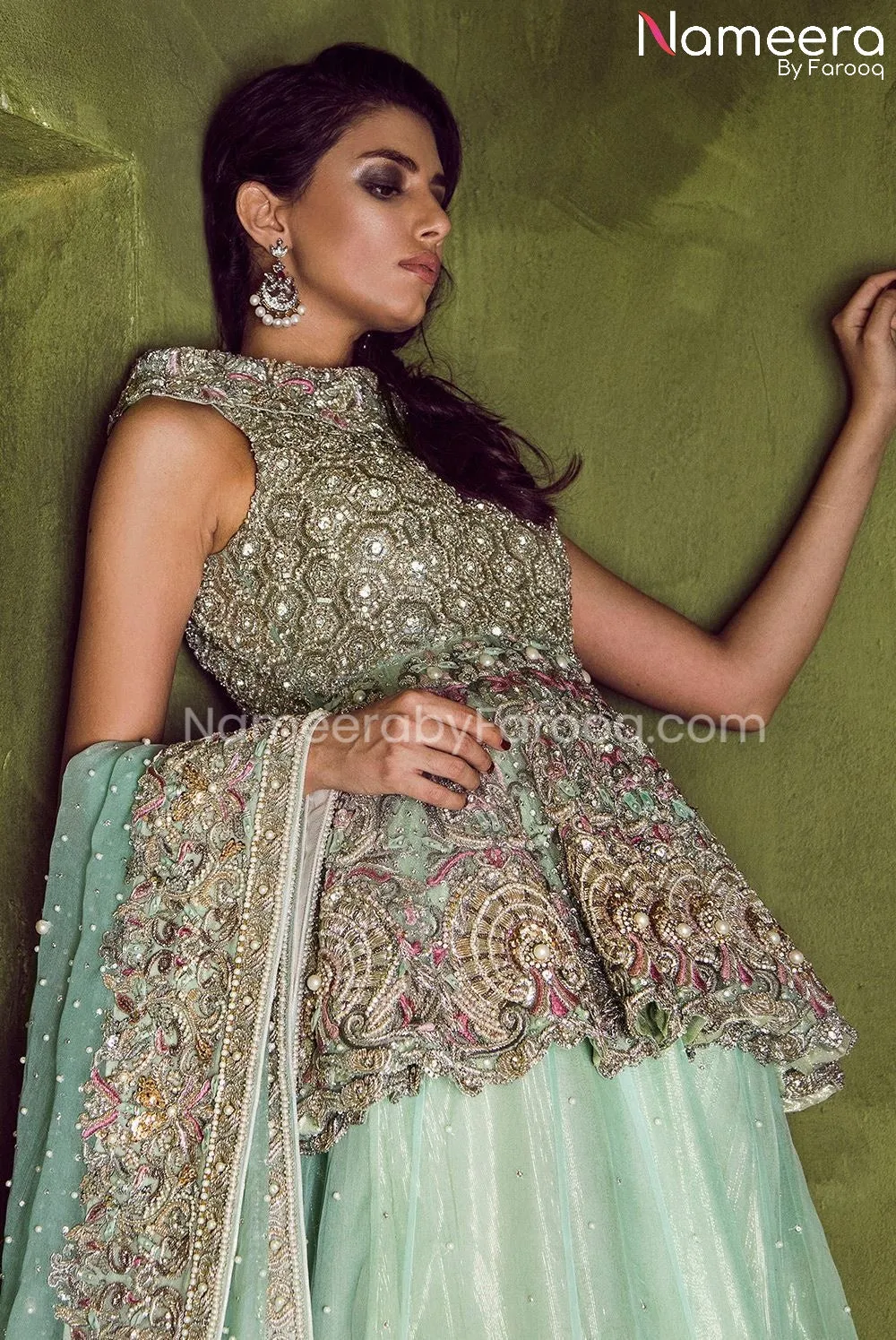 Pakistani Peplum Lehenga Bridal Dress Online #BS497