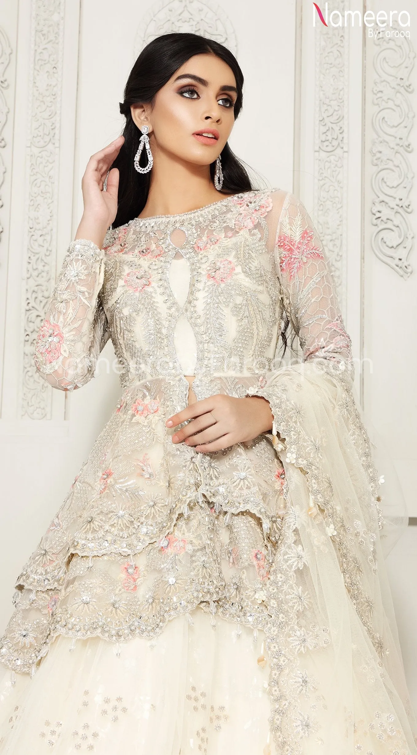 Pakistani White Lehenga Bridal with Embroidery #BR123