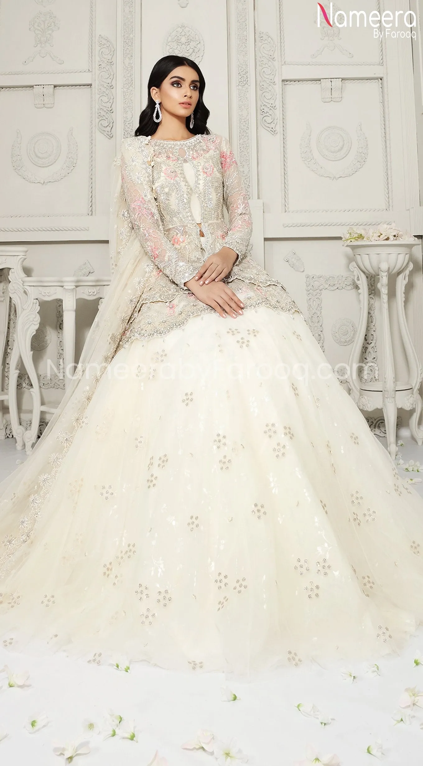 Pakistani White Lehenga Bridal with Embroidery #BR123