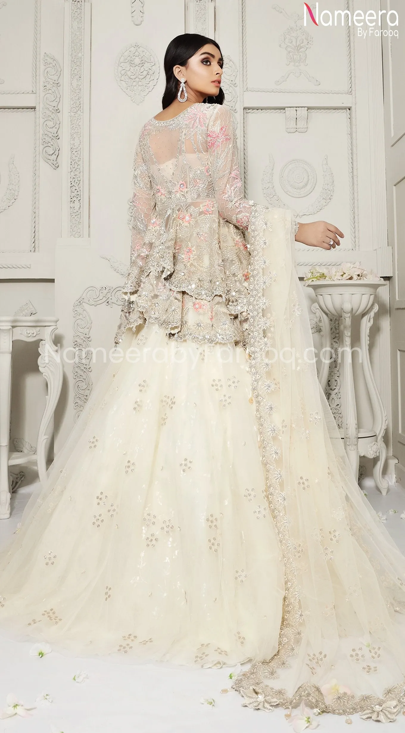 Pakistani White Lehenga Bridal with Embroidery #BR123