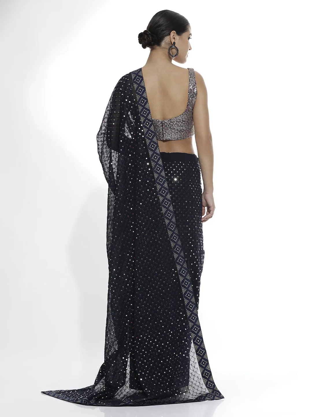 Party Wear Sequin Work Georgette Blue Saree
