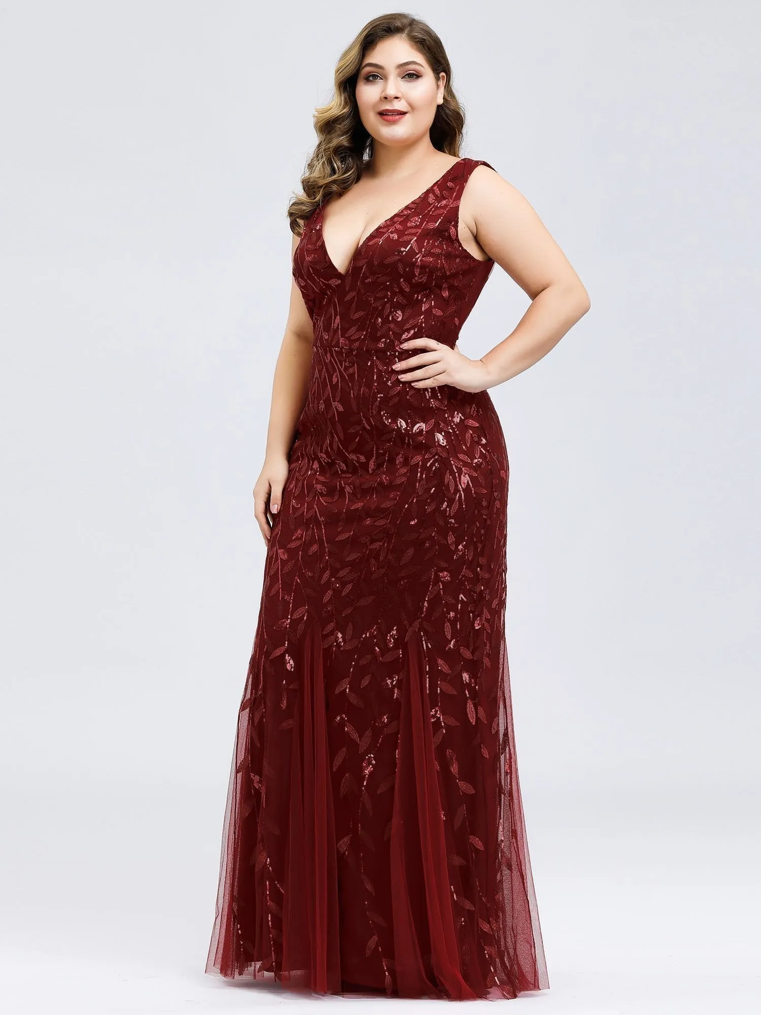 Paula tulle and sequin trumpet dress in burgundy Express NZ wide