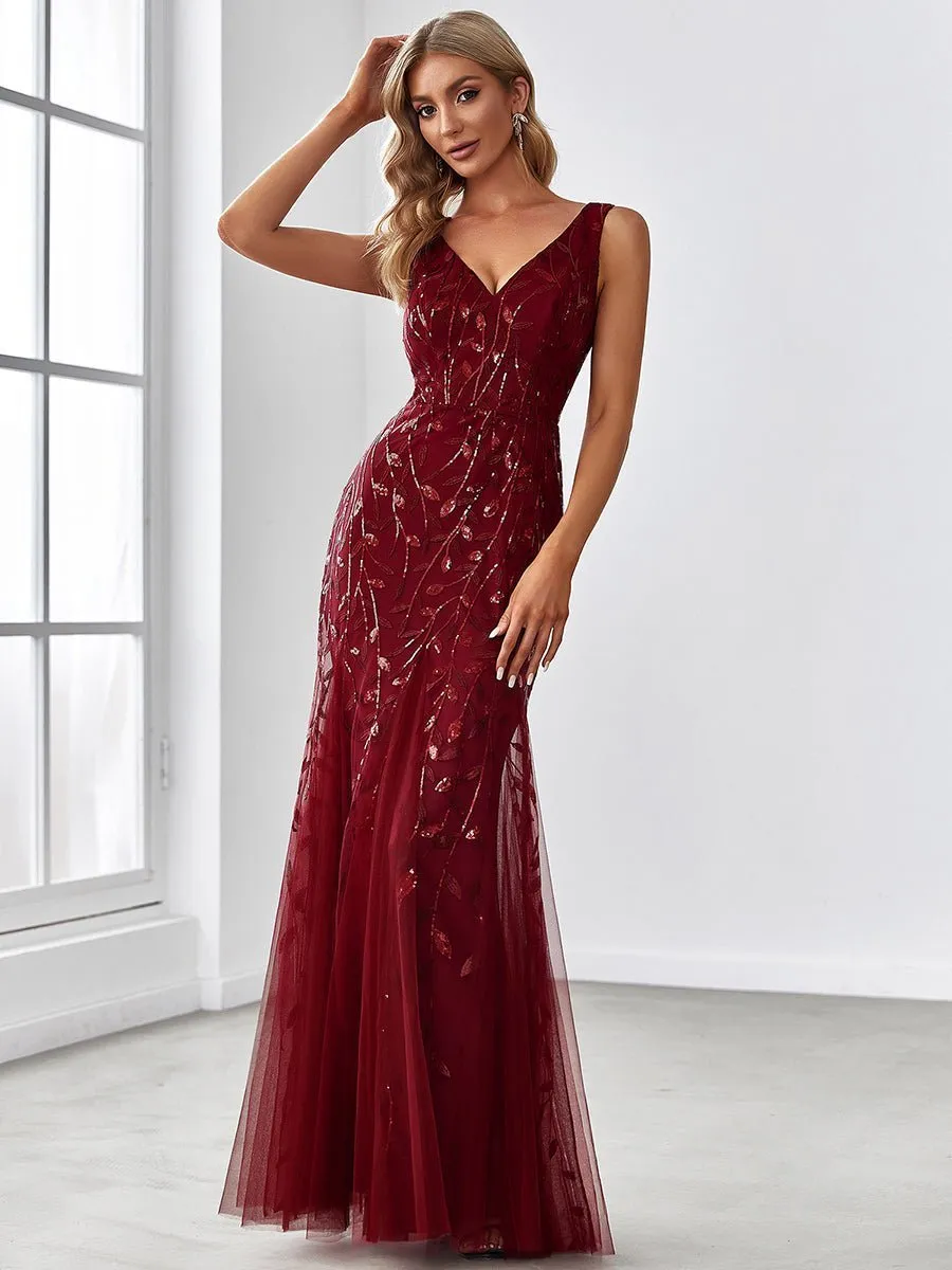 Paula tulle and sequin trumpet dress in burgundy Express NZ wide
