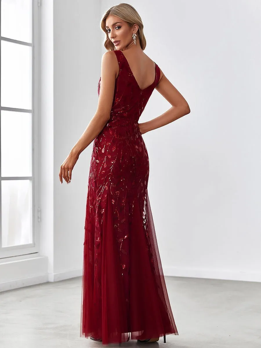 Paula tulle and sequin trumpet dress in burgundy Express NZ wide