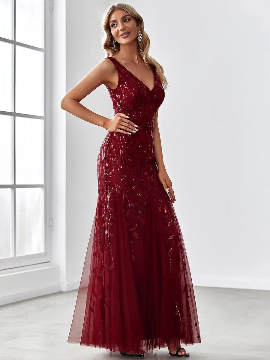 Paula tulle and sequin trumpet dress in burgundy Express NZ wide