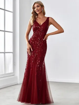Paula tulle and sequin trumpet dress in burgundy Express NZ wide