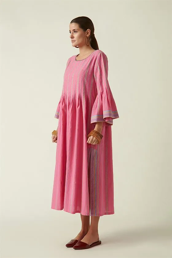 Payal Pratap   I   Vaughan Amanita Wide Sleeve Dress Cotton Handloom Pink Transition Edit 4T-13B