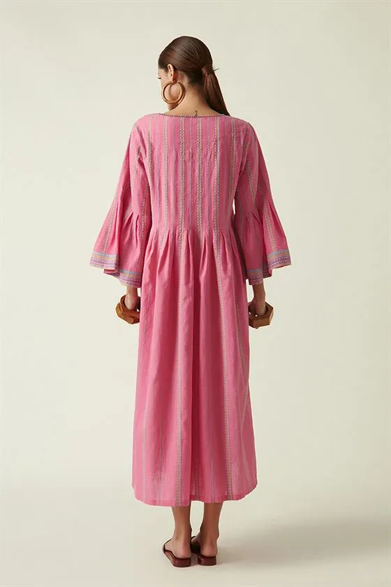 Payal Pratap   I   Vaughan Amanita Wide Sleeve Dress Cotton Handloom Pink Transition Edit 4T-13B
