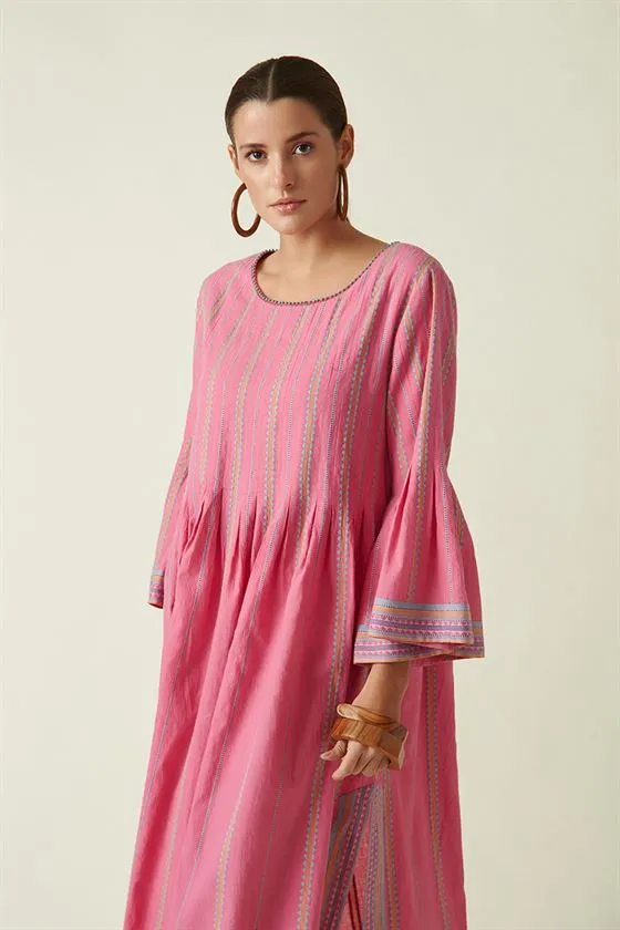 Payal Pratap   I   Vaughan Amanita Wide Sleeve Dress Cotton Handloom Pink Transition Edit 4T-13B