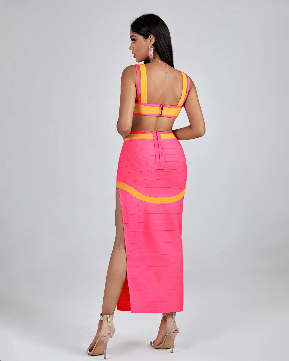 Peach Cutout Maxi Bandage Dress