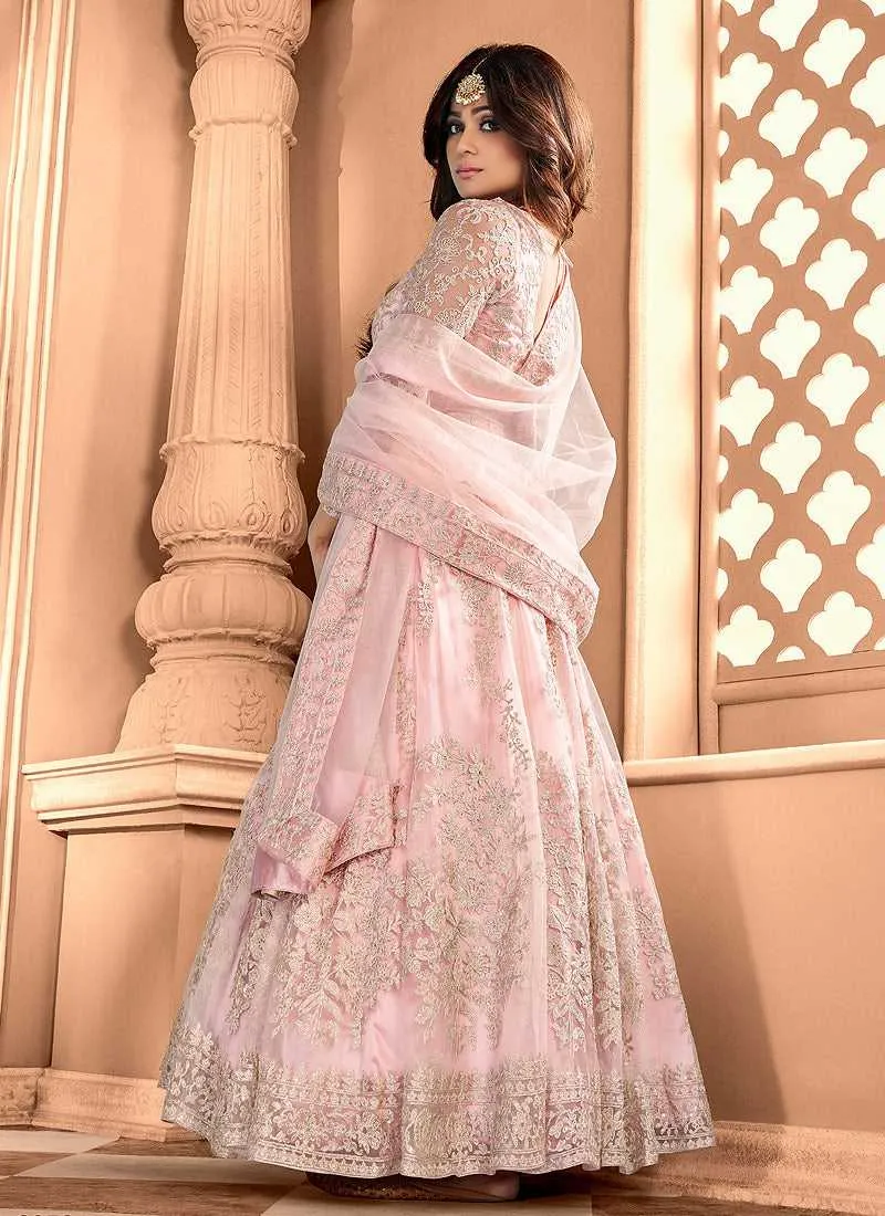 Peach Heavy Embroidered Gown Style Anarkali