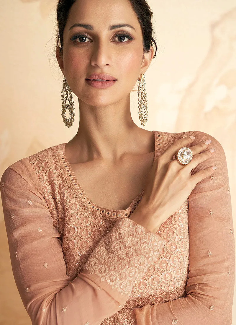 Peach Heavy Embroidered Gown Style Anarkali
