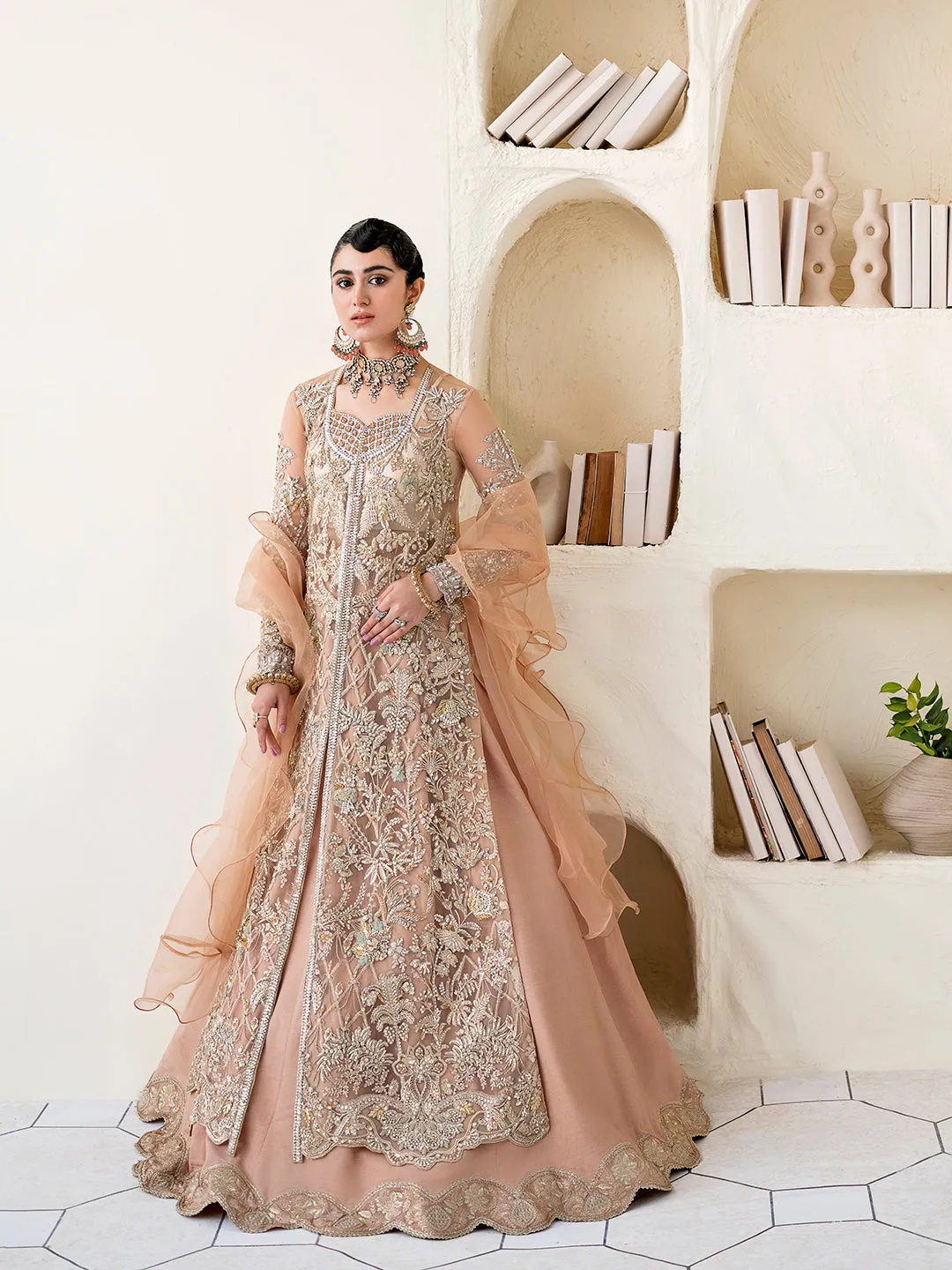Peach Skin Lehenga Kameez for Pakistani Wedding Dresses