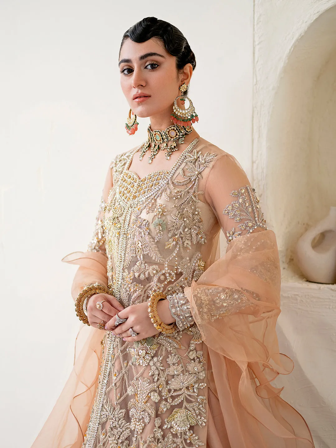Peach Skin Lehenga Kameez for Pakistani Wedding Dresses