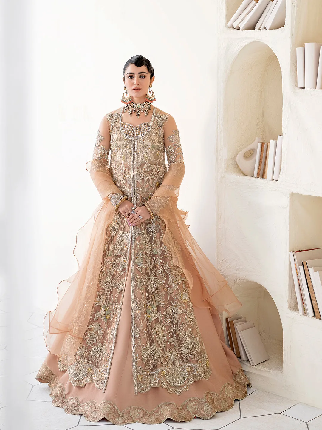 Peach Skin Lehenga Kameez for Pakistani Wedding Dresses