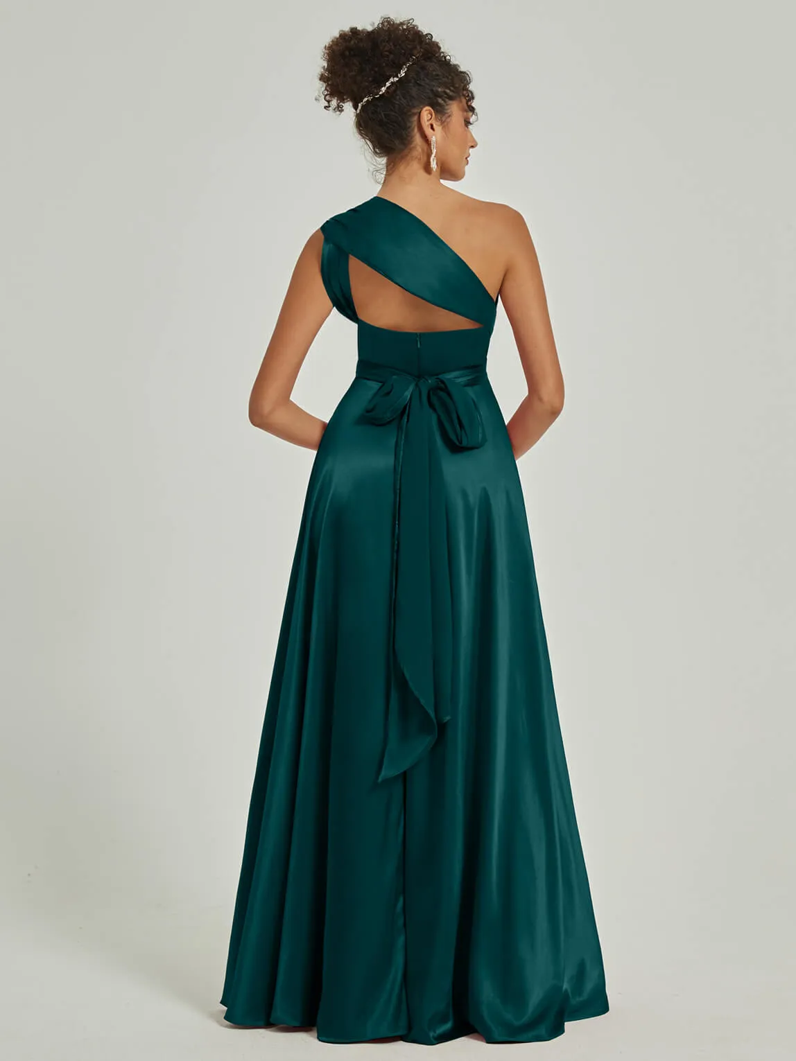 Peacock Satin Convertible Bridesmaid Dress Multi Ways Wrap A-Line Gowns