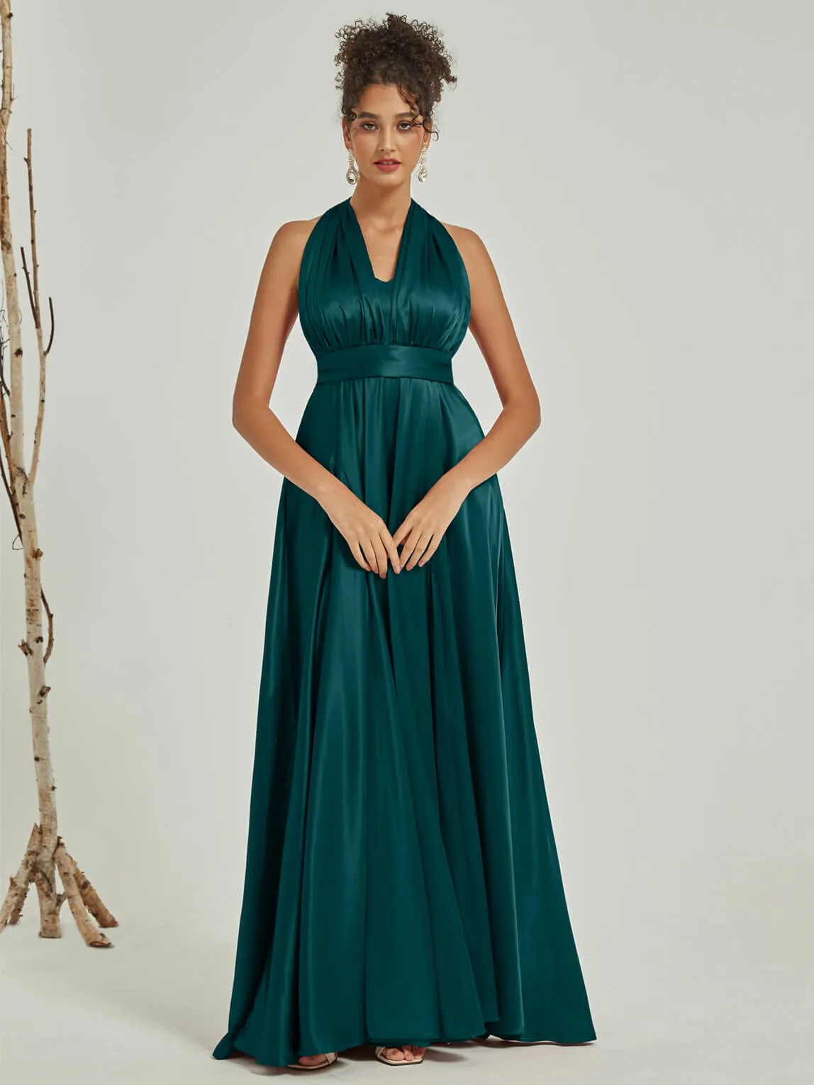 Peacock Satin Convertible Bridesmaid Dress Multi Ways Wrap A-Line Gowns