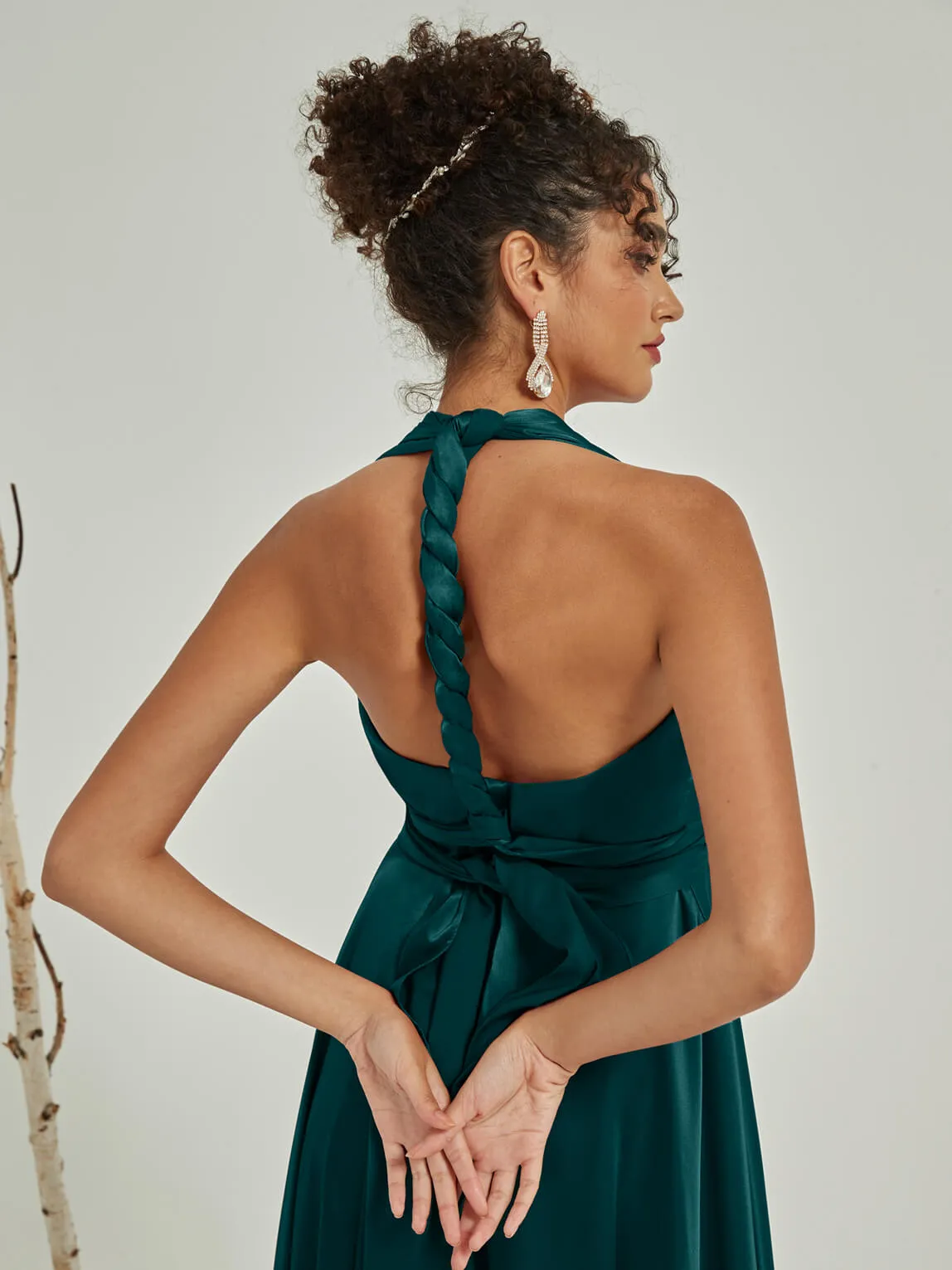 Peacock Satin Convertible Bridesmaid Dress Multi Ways Wrap A-Line Gowns