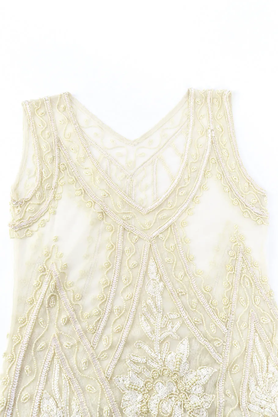 Pearl White Beaded Fringe Flapper Dress