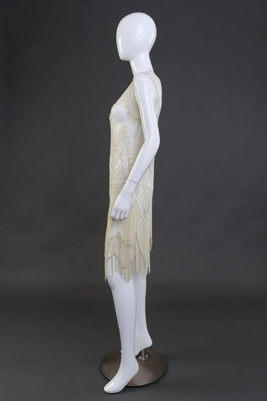 Pearl White Beaded Fringe Flapper Dress