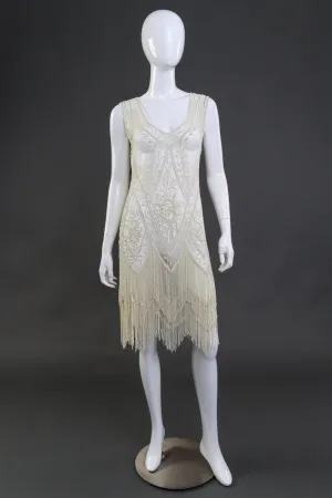 Pearl White Beaded Fringe Flapper Dress