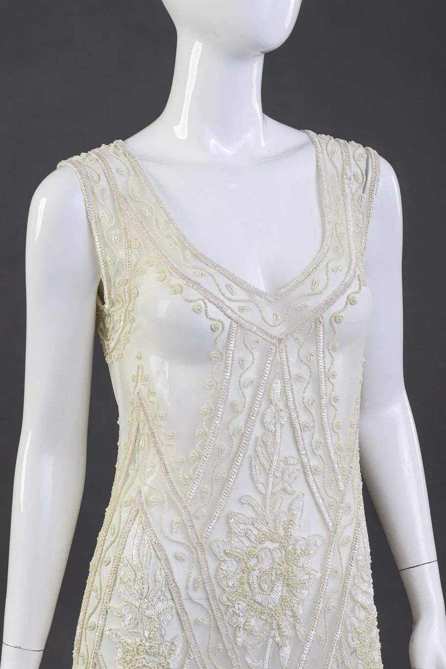 Pearl White Beaded Fringe Flapper Dress
