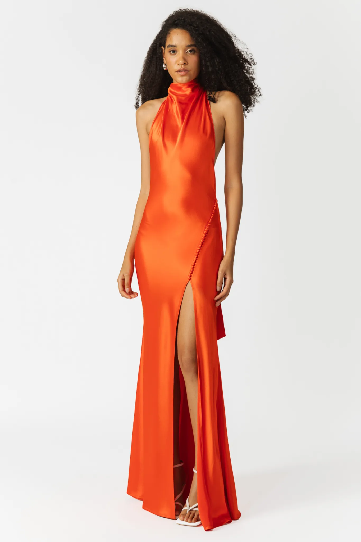 Penelope Satin Gown in Scarlet Orange by Sau Lee - RENTAL
