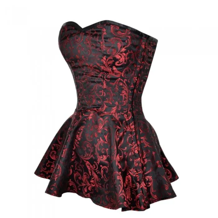 Perditaa Black And Red Brocade Peplum Corset Dress