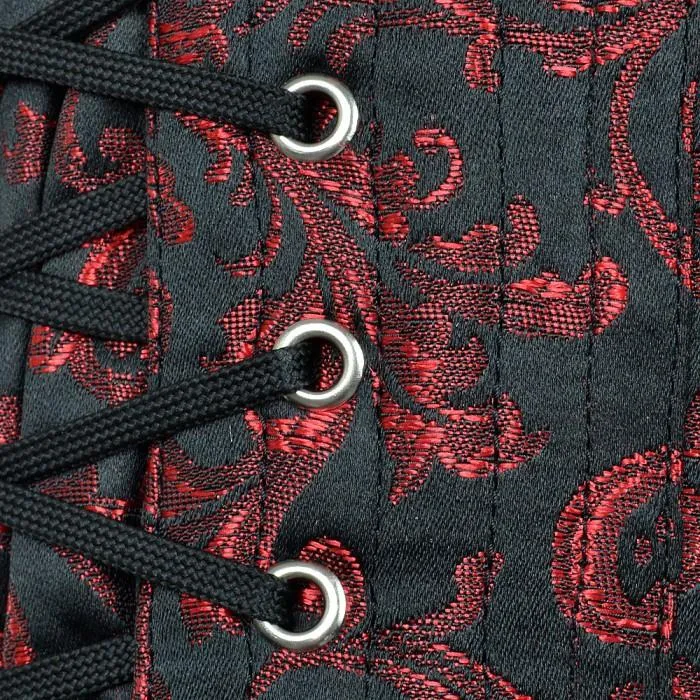 Perditaa Black And Red Brocade Peplum Corset Dress