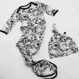 Peregrine Kidswear Floral Newborn Gown & Hat Set