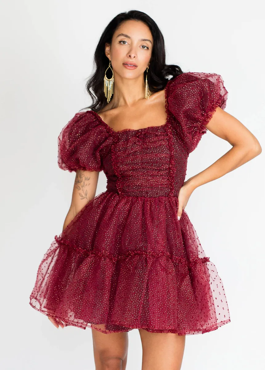 Perla Dress in Burgundy Dot