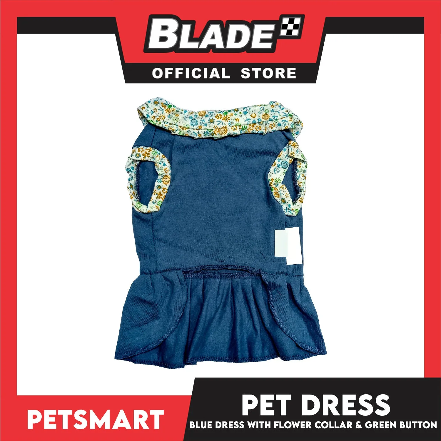 Pet Dress Blue with Flower Collar and Green Button Design DG-CTN185M (Medium)