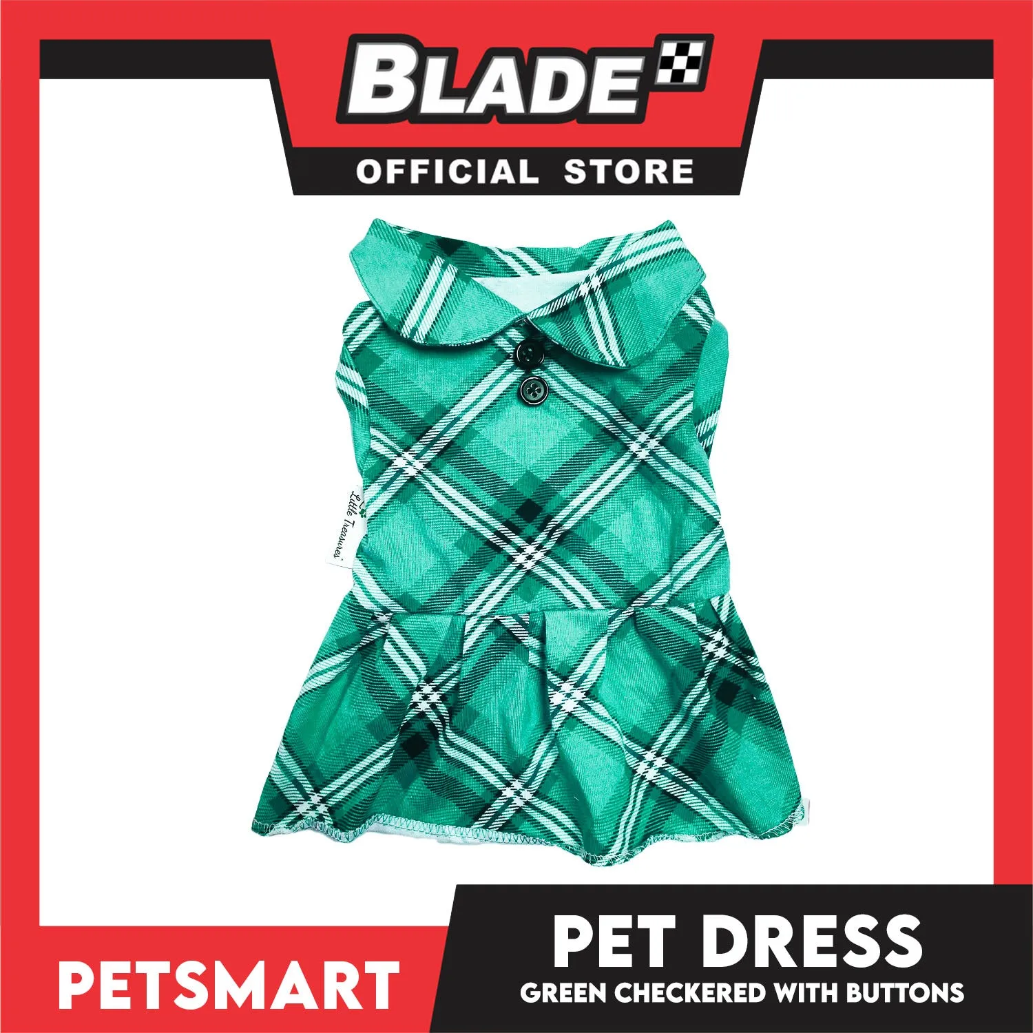 Pet Dress Checkered Green With Buttons Dress DG-CTN115L (Large)