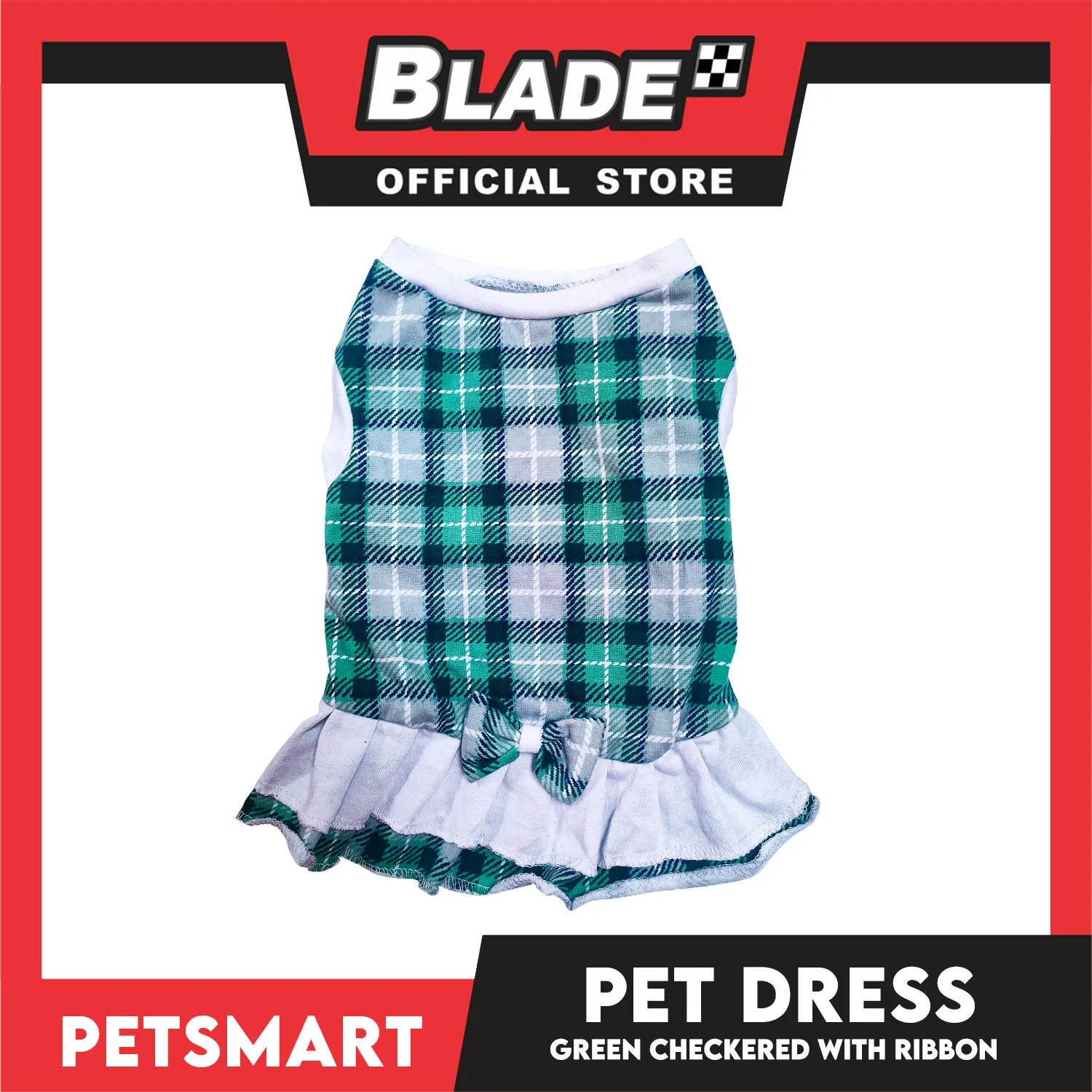 Pet Dress Checkered Green With Ribbon Dress DG-CTN114L (Large)