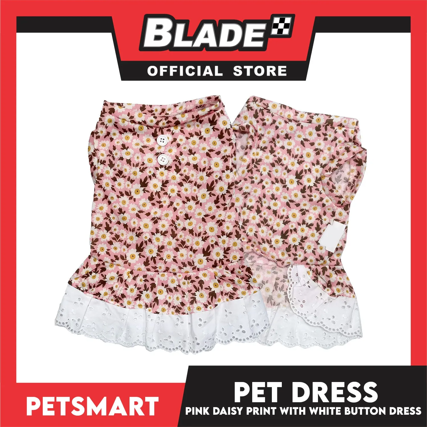 Pet Dress Pink Daisy Print with White Button Design DG-CTN186M (Medium)