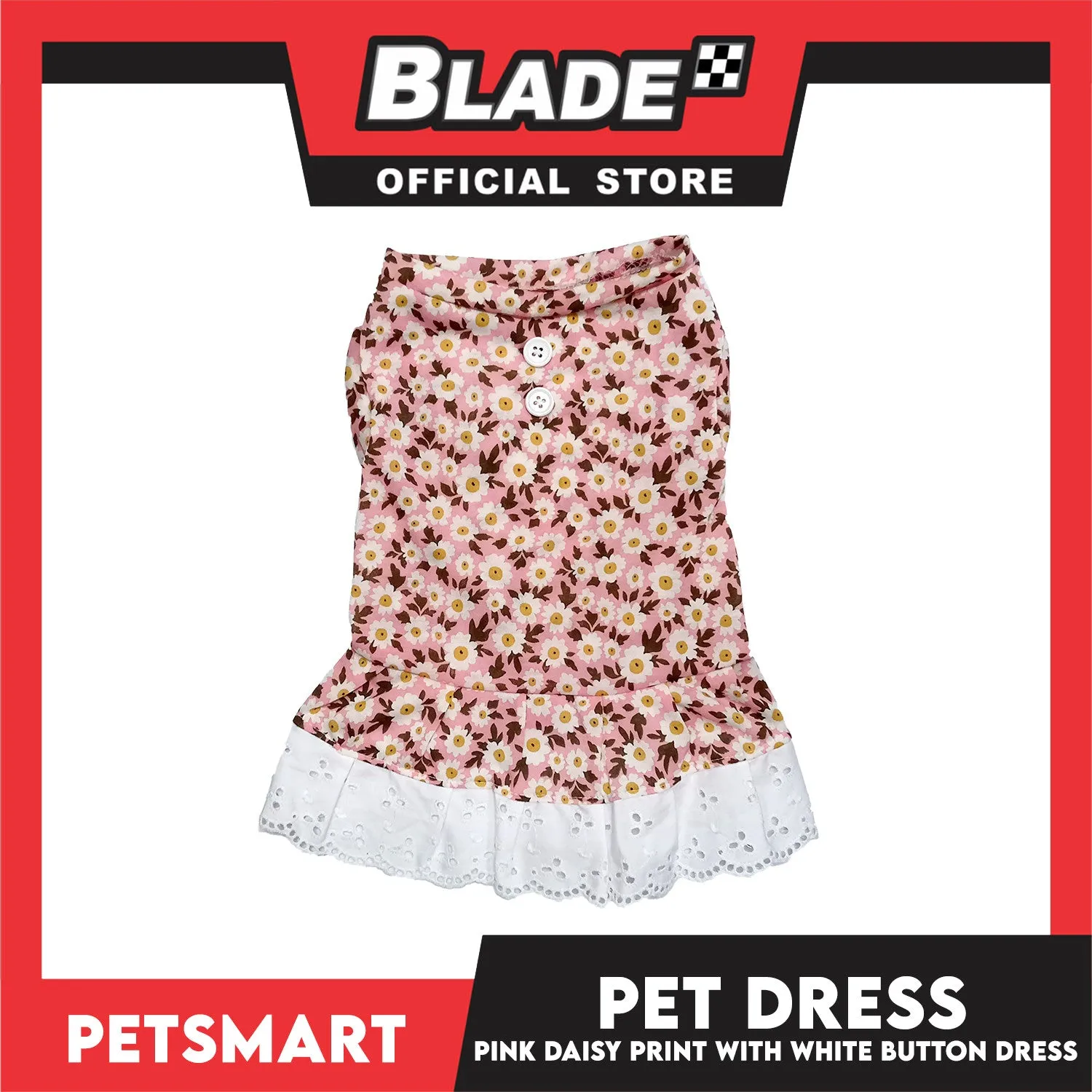Pet Dress Pink Daisy Print with White Button Design DG-CTN186M (Medium)